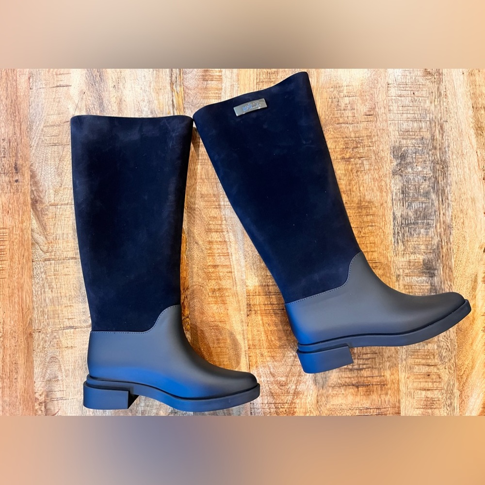 Melissa Black Tall Flocked Rain Boot Size 8 NWOB - Picture 2 of 13